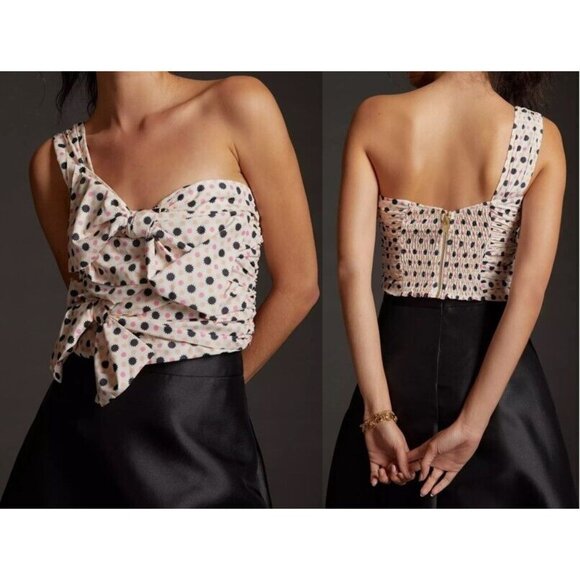 Anthropologie Tops - Anthropologie MAEVE Bow-Tie One Shoulder Top Sz 8 Cream Pink Black Boho Zip NWT